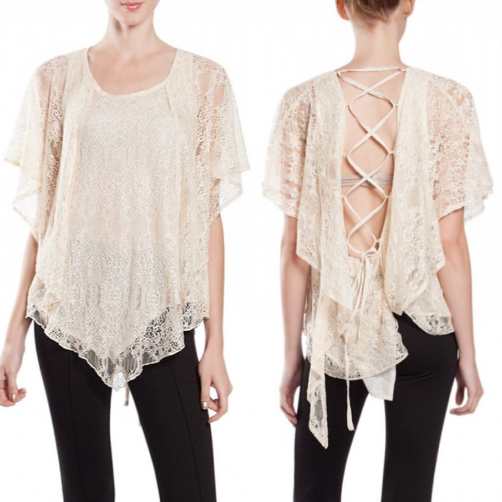 A'Reve Lace Sheer Poncho Top